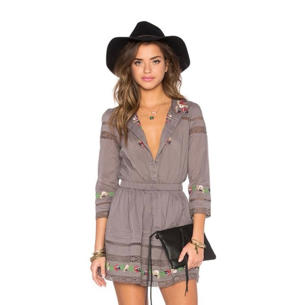 Tularosa Gray Mini Dress with Colorful Embroidery